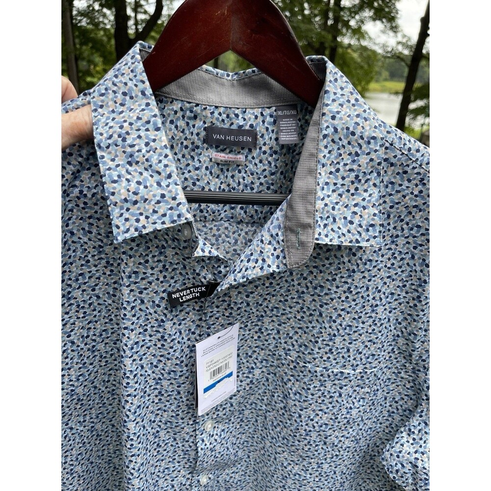 Van Heusen Stain Shield Abstract Pebble Never Tuck Pocket Mens XL Slim Fit NWT